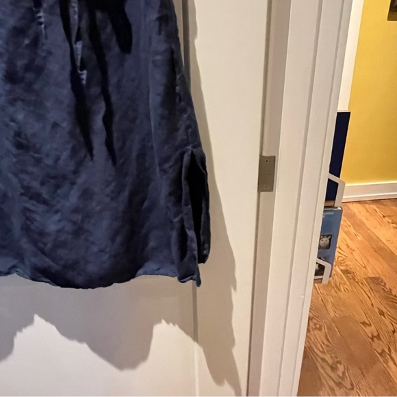 mango navy blue button front linen blend midi dress - Picture 8 of 10